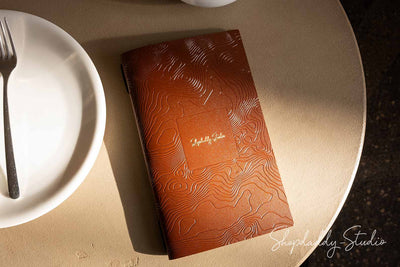 Brown Leather Menu Cover with Topographic Pattern for restaurant