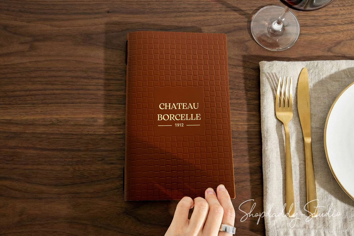 Brown Leather Menu Cover with Woven Pattern for Restaurant