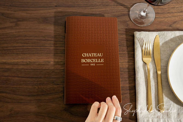 Brown Leather Menu Cover with Woven Pattern for Restaurant