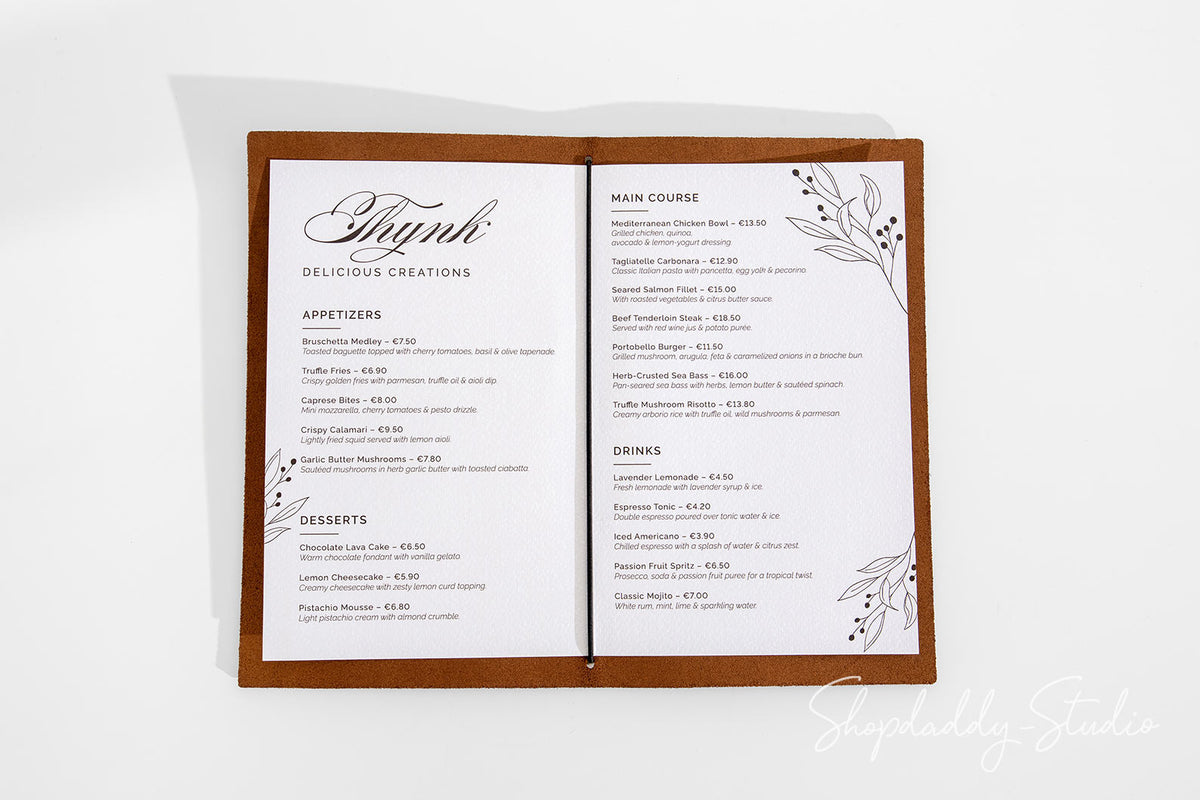 Brown Leather Menu Cover with Woven Pattern for Wine Menu