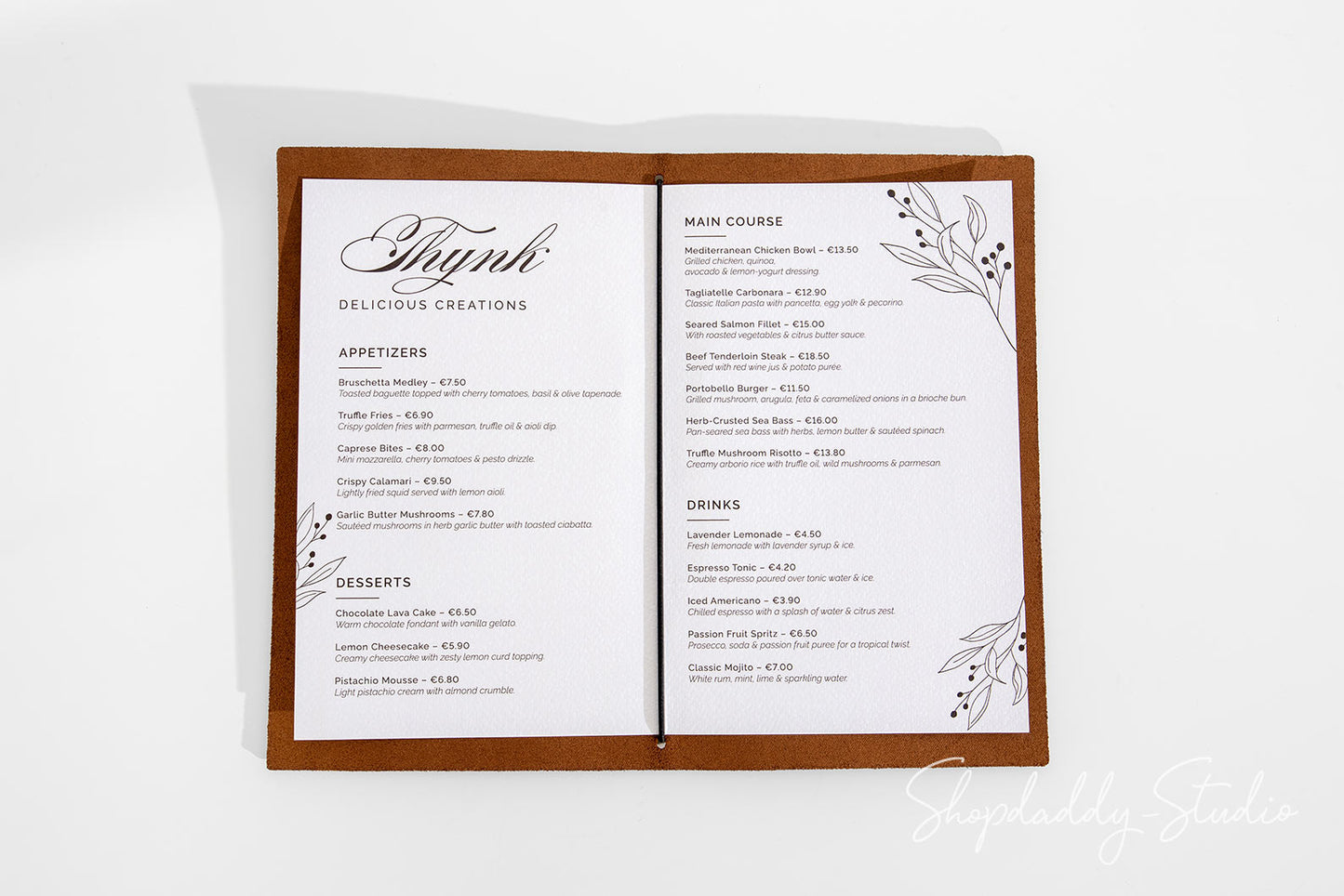 Brown Leather Menu Cover with Woven Pattern for Wine Menu