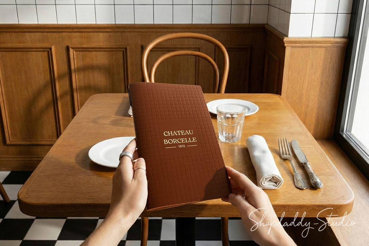 Brown Leather Menu Cover with Woven Pattern restaurant supplies