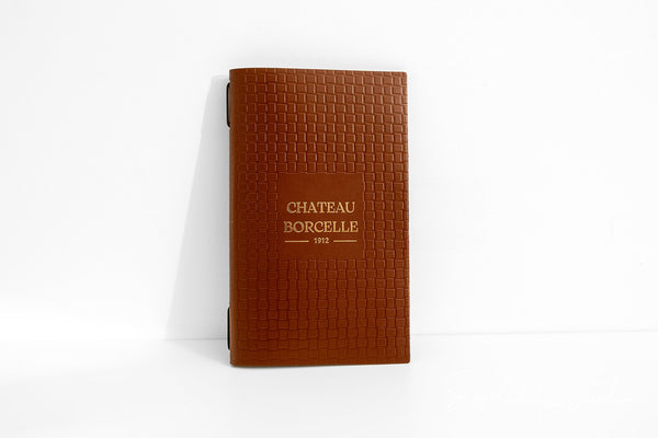 Brown Leather Menu Cover with Woven Pattern with Custom Logo