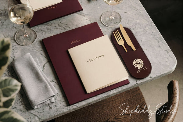Brown Leather Rounded Cutlery Holder for Restaurants