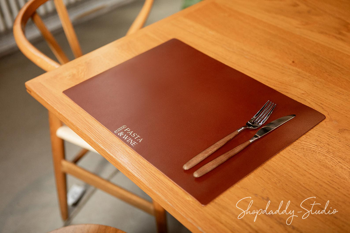 Brown Leather Table Dining Placemat with logo