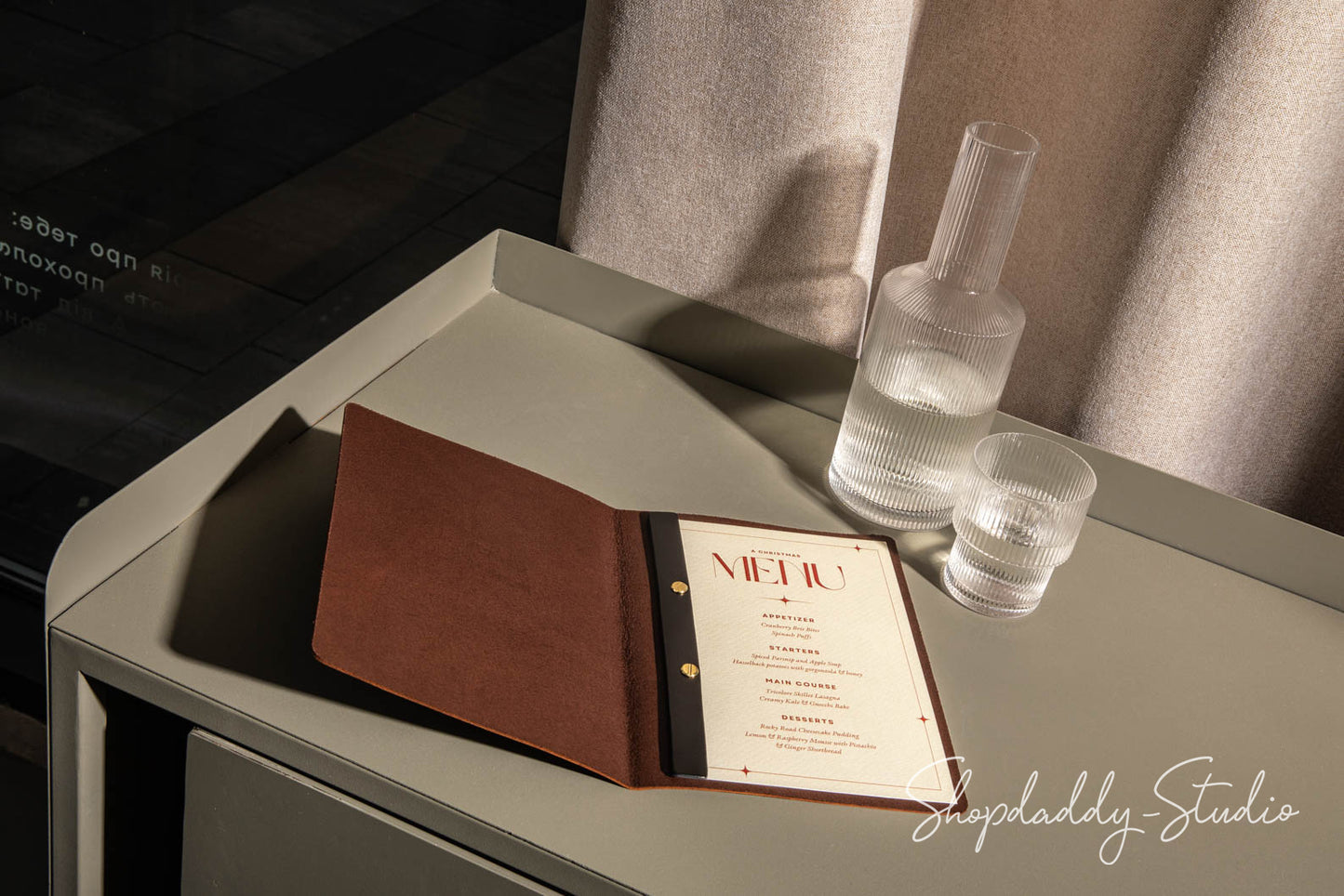Brown Thick Leather Menu Cover with Binder Clip