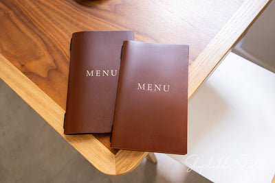 Brown Thick Leather Menu Cover with Elastic Band Set of 10 with logo