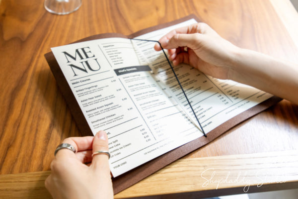 Brown Thick Leather Menu Cover with Elastic Band for wine list