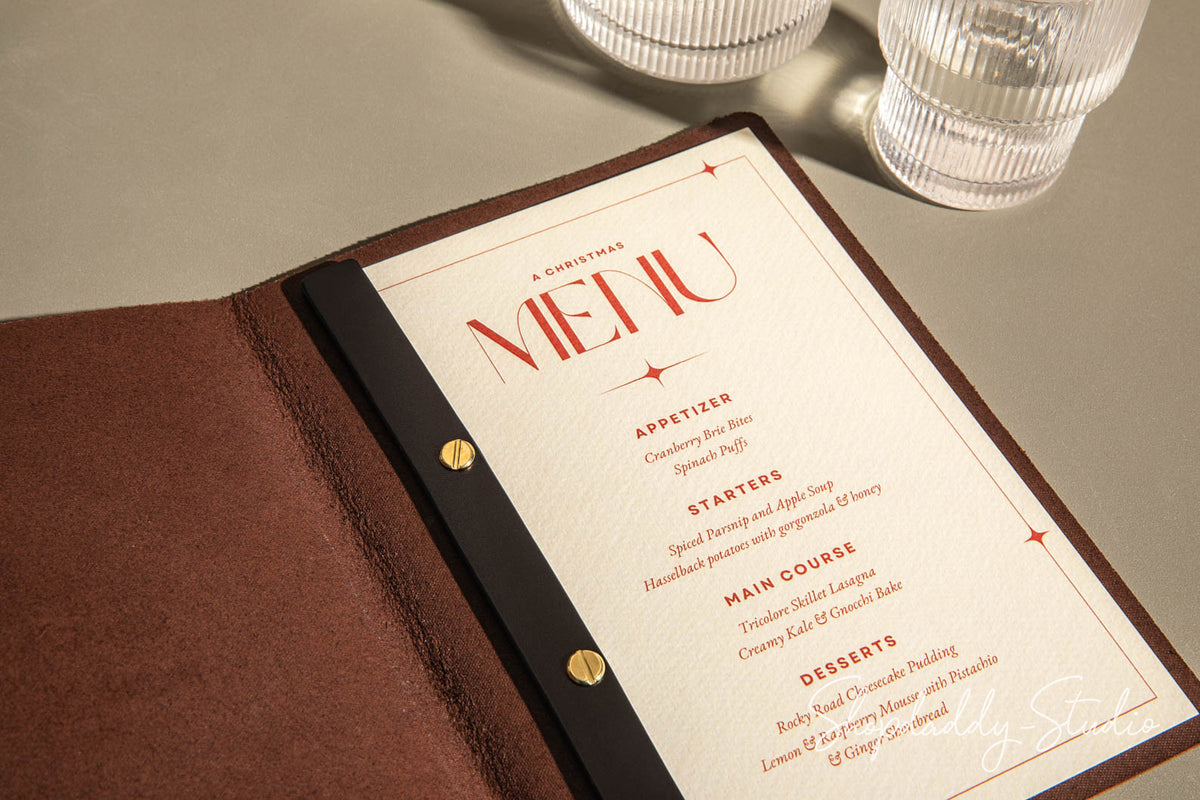 Brown Thick Leather Menu Cover with Plank