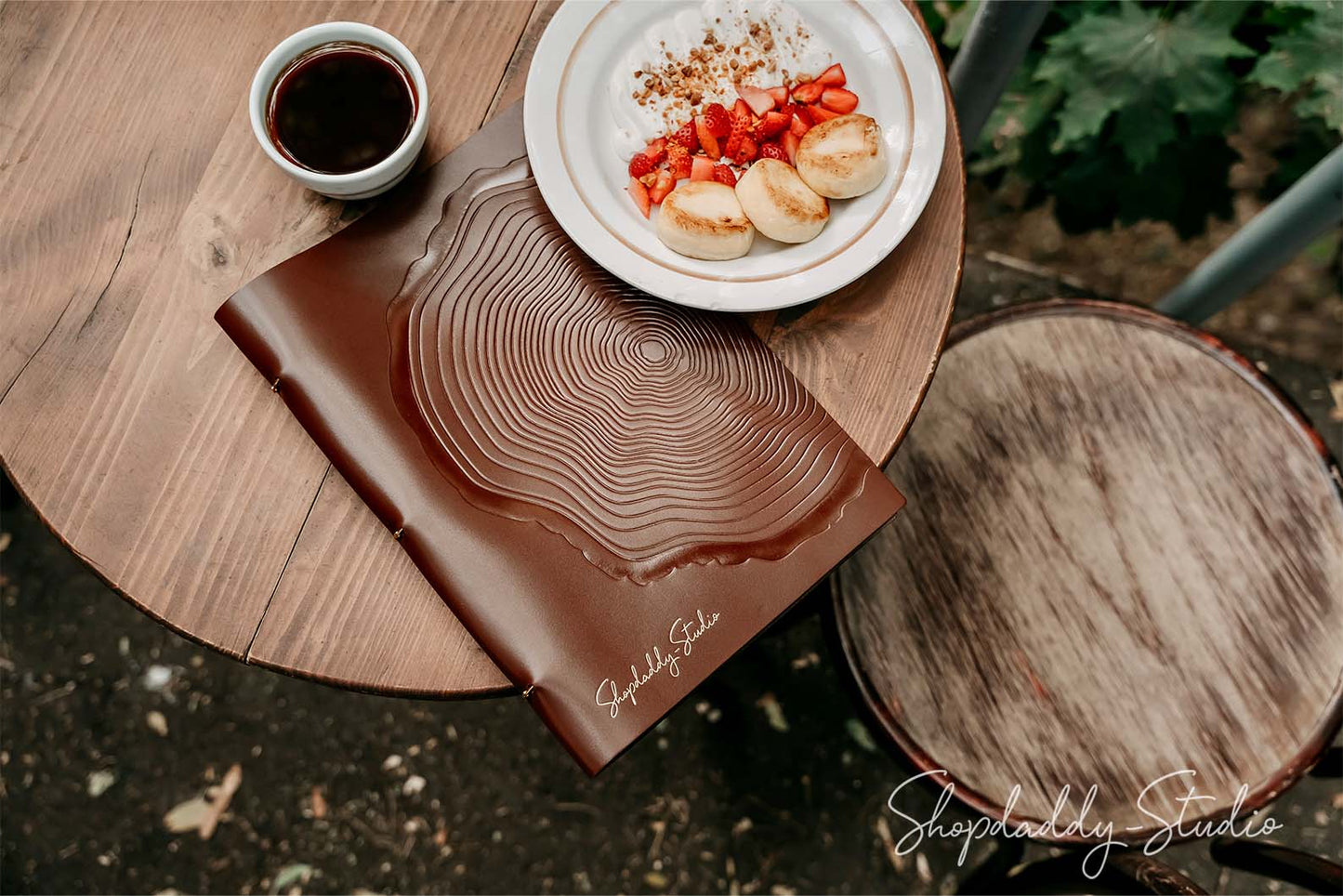 Brown Thick Leather Menu Folder with Golden Rings for restaurant