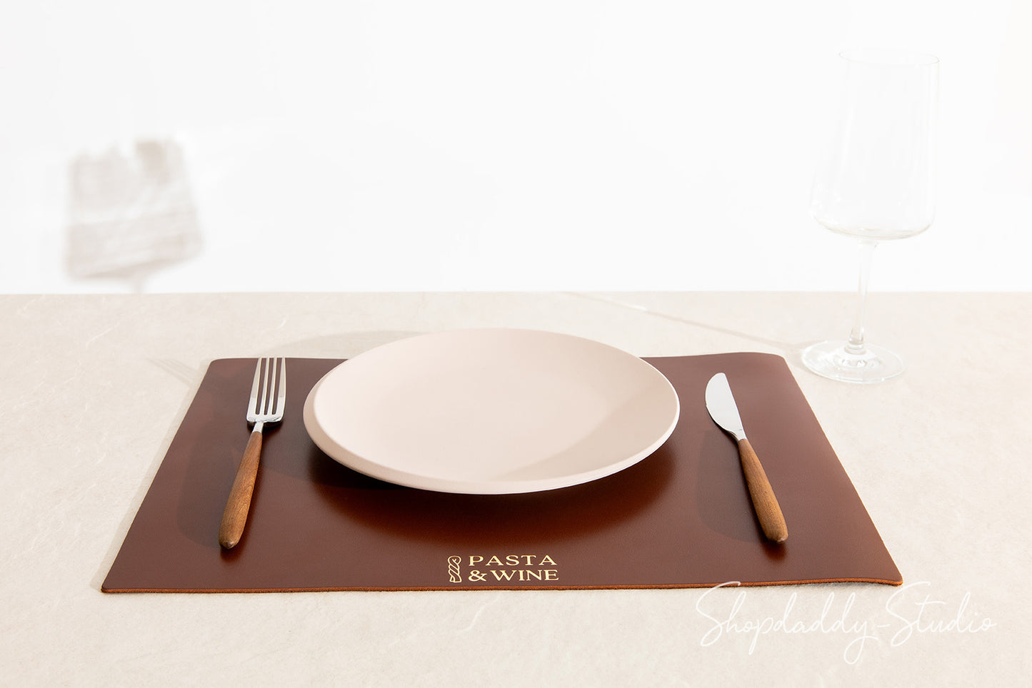 Brown Thick Leather Table Place mat with logo for restaurant