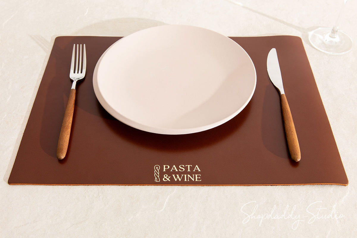 Brown Thick Leather Table mat with logo for restaurant