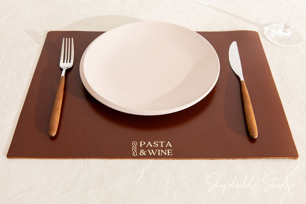 Brown Thick Leather Table mat with logo for restaurant