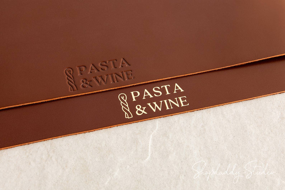Brown Thick Leather Tablemats with logo