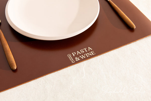 Brown Thick Leather Tablemats with logo for restaurant