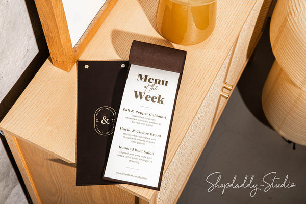 Chocolate Double Leather Menu Cover on Screws