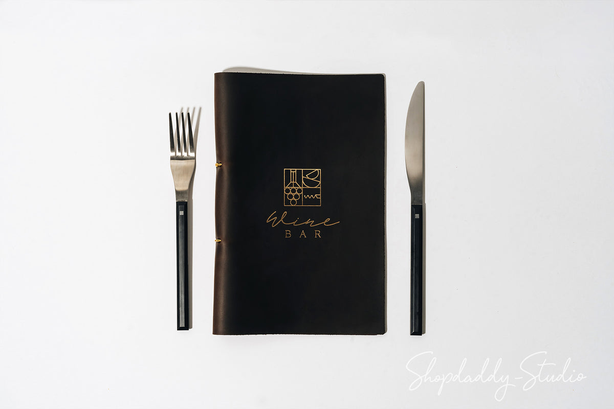Chocolate Leather Menu Book with Steel Rings for bar
