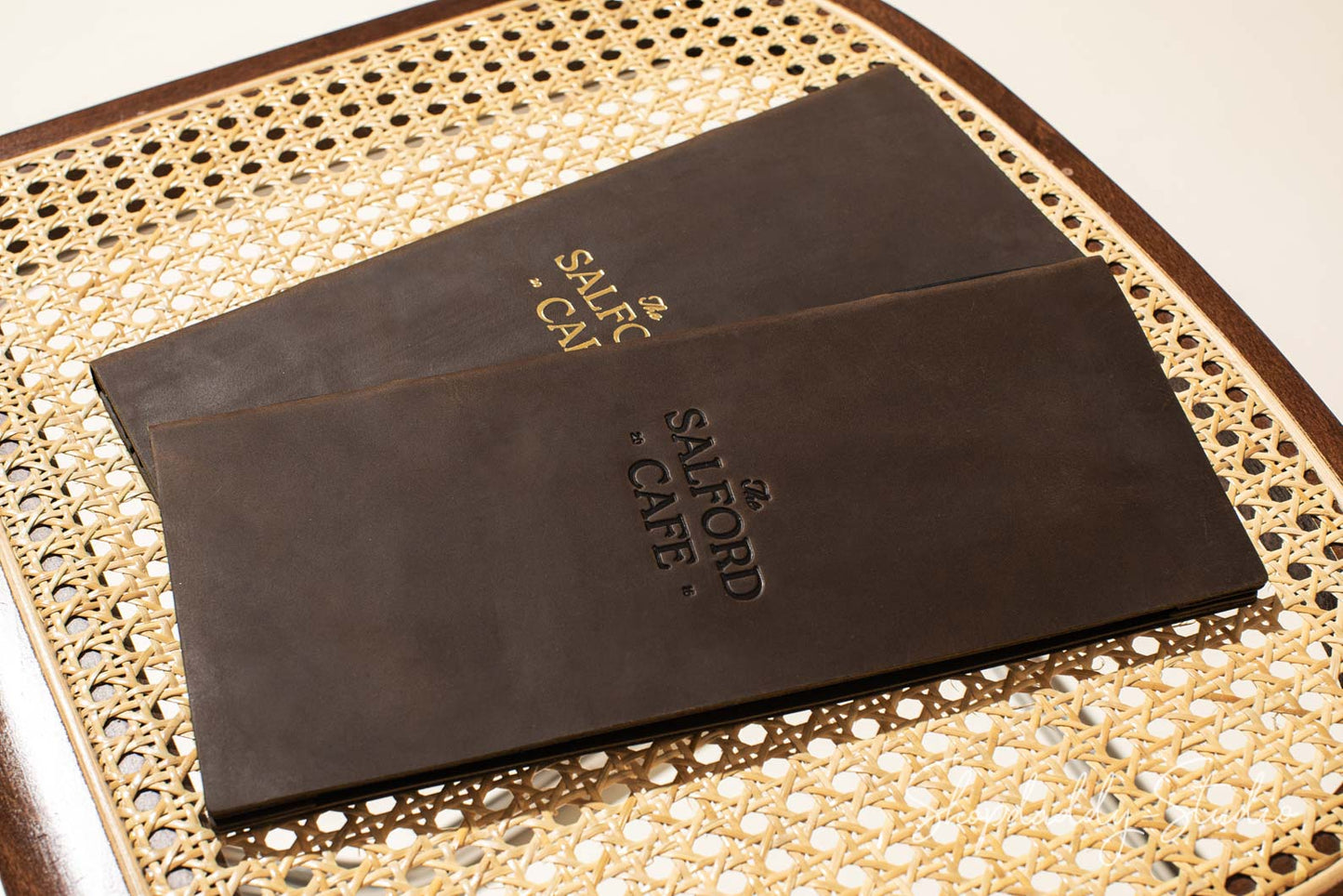 Chocolate Leather Menu Cover with Corners and elastic band