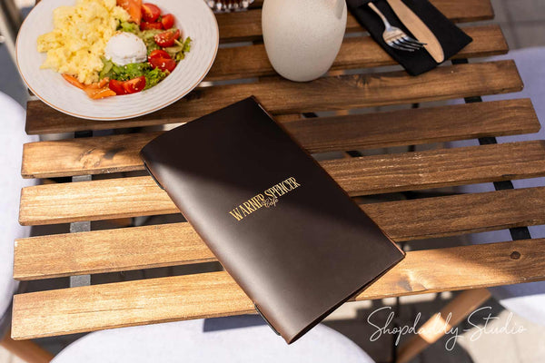 Chocolate Leather Menu Cover with Elastic Band for cafe