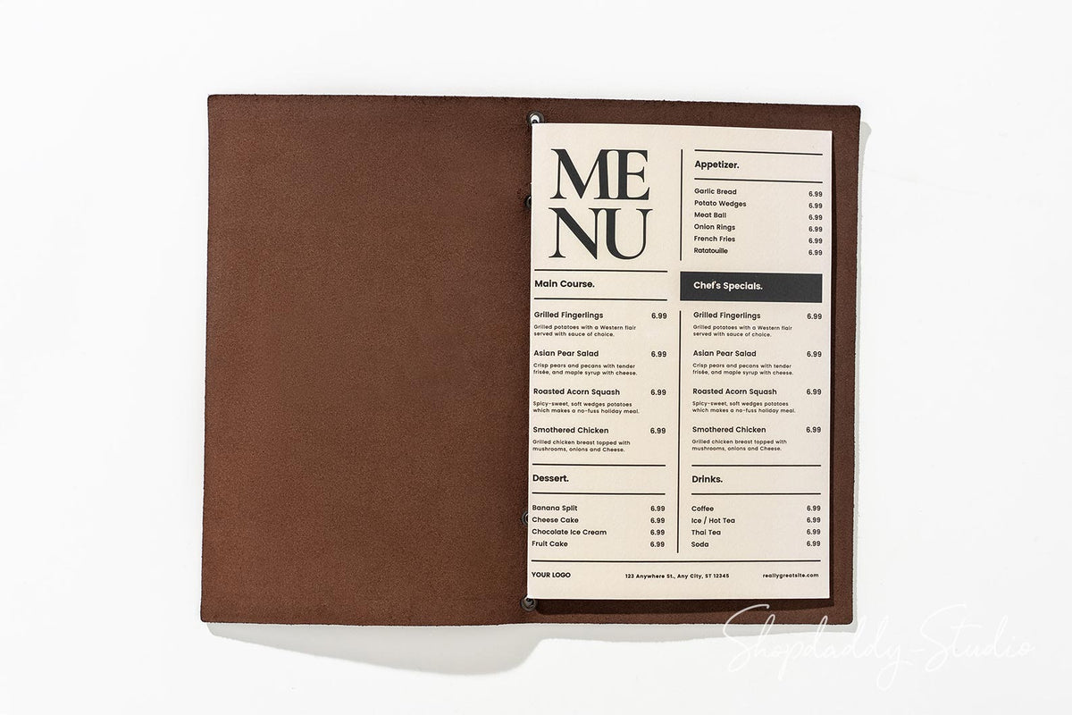 Chocolate Leather Menu Cover with Elastic Band for drinks