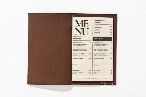Chocolate Leather Menu Cover with Elastic Band for drinks