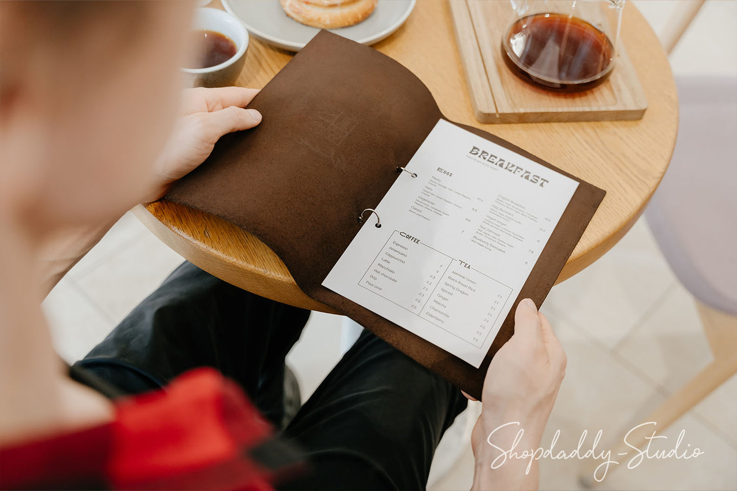 Chocolate Leather Menu Cover with Steel Rings