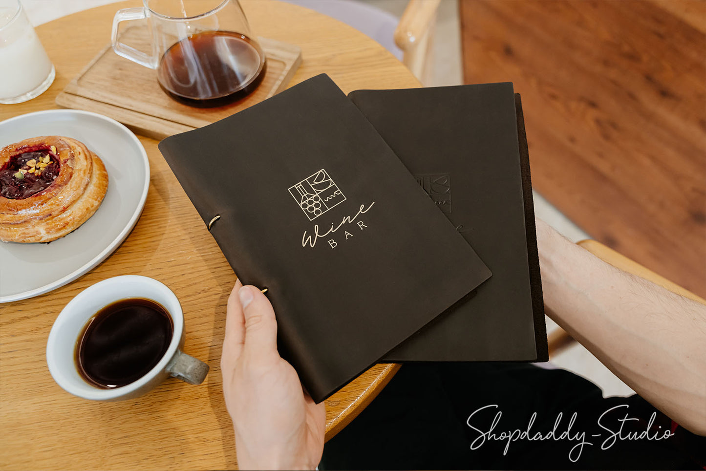 Chocolate Leather Menu Folder with Steel Rings for restaurant