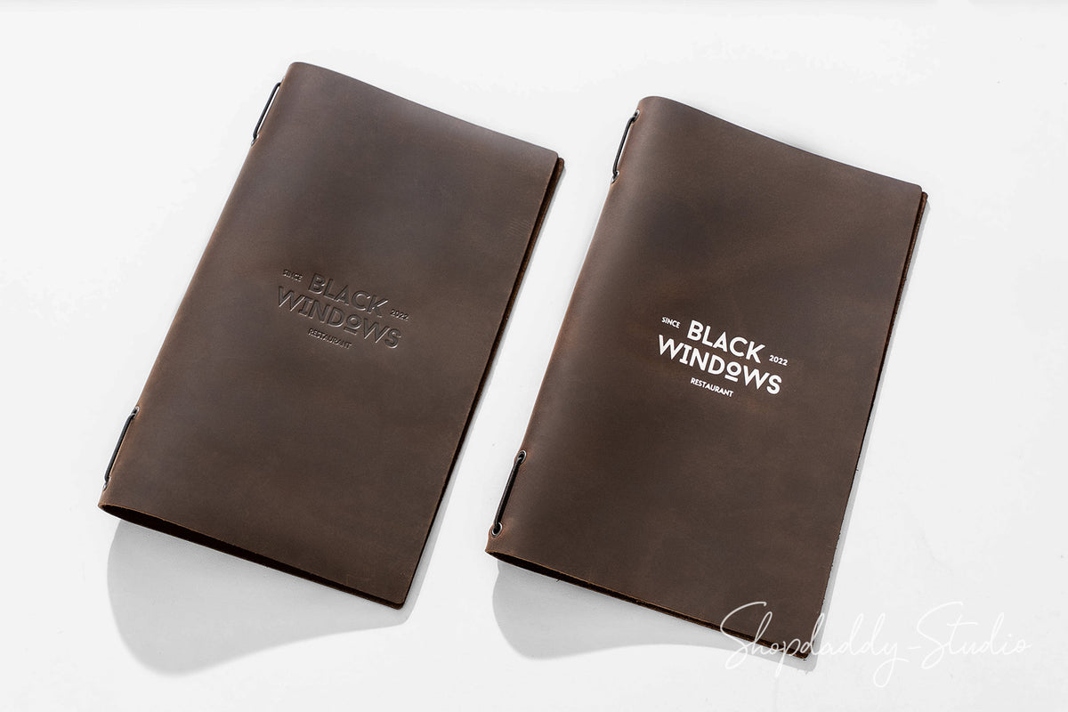  Chocolate Leather Menu Folder with Two Elastic Bands with blind embossing
