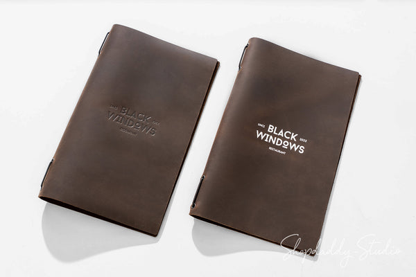  Chocolate Leather Menu Folder with Two Elastic Bands with blind embossing