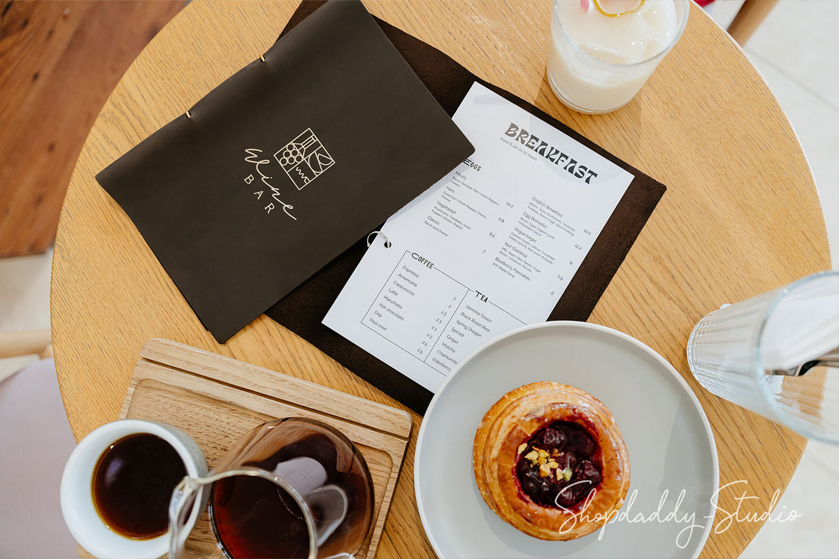 Chocolate Leather Menu Holder with Steel Rings for restaurant