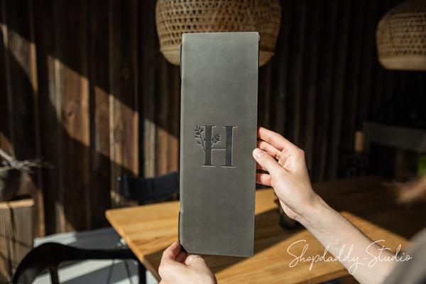 Green-Gray Double Leather Menu Cover with Elastic Band for bar