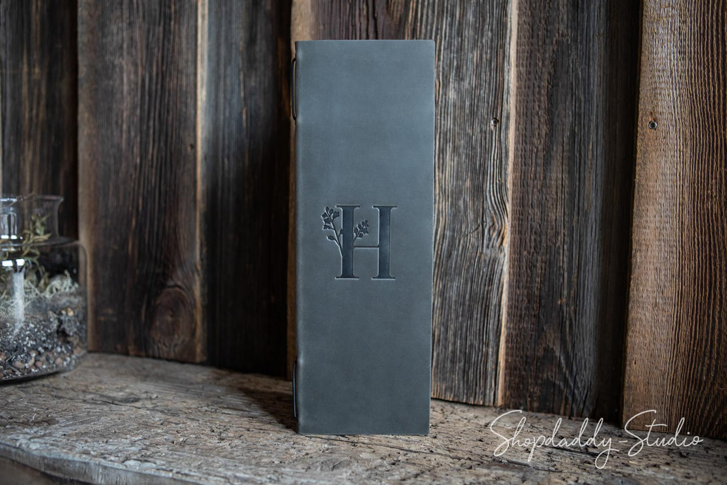 Green-Gray Double Leather Menu Cover with Elastic Band for drink menu