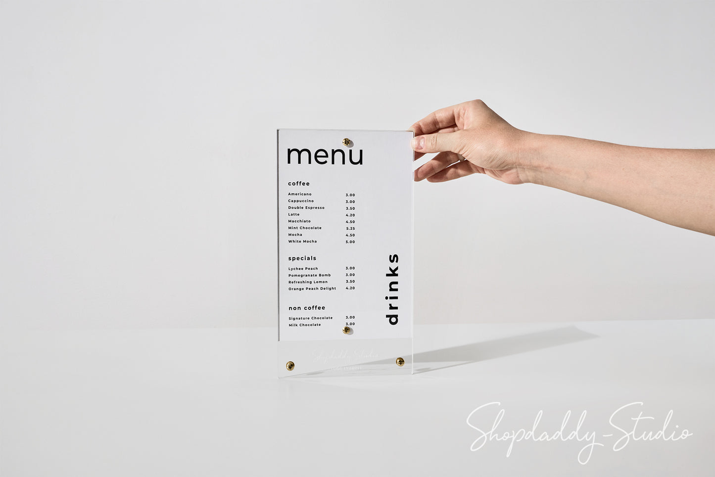 Clear Acrylic Menu Holder with Brass Bolts for Hospitality
