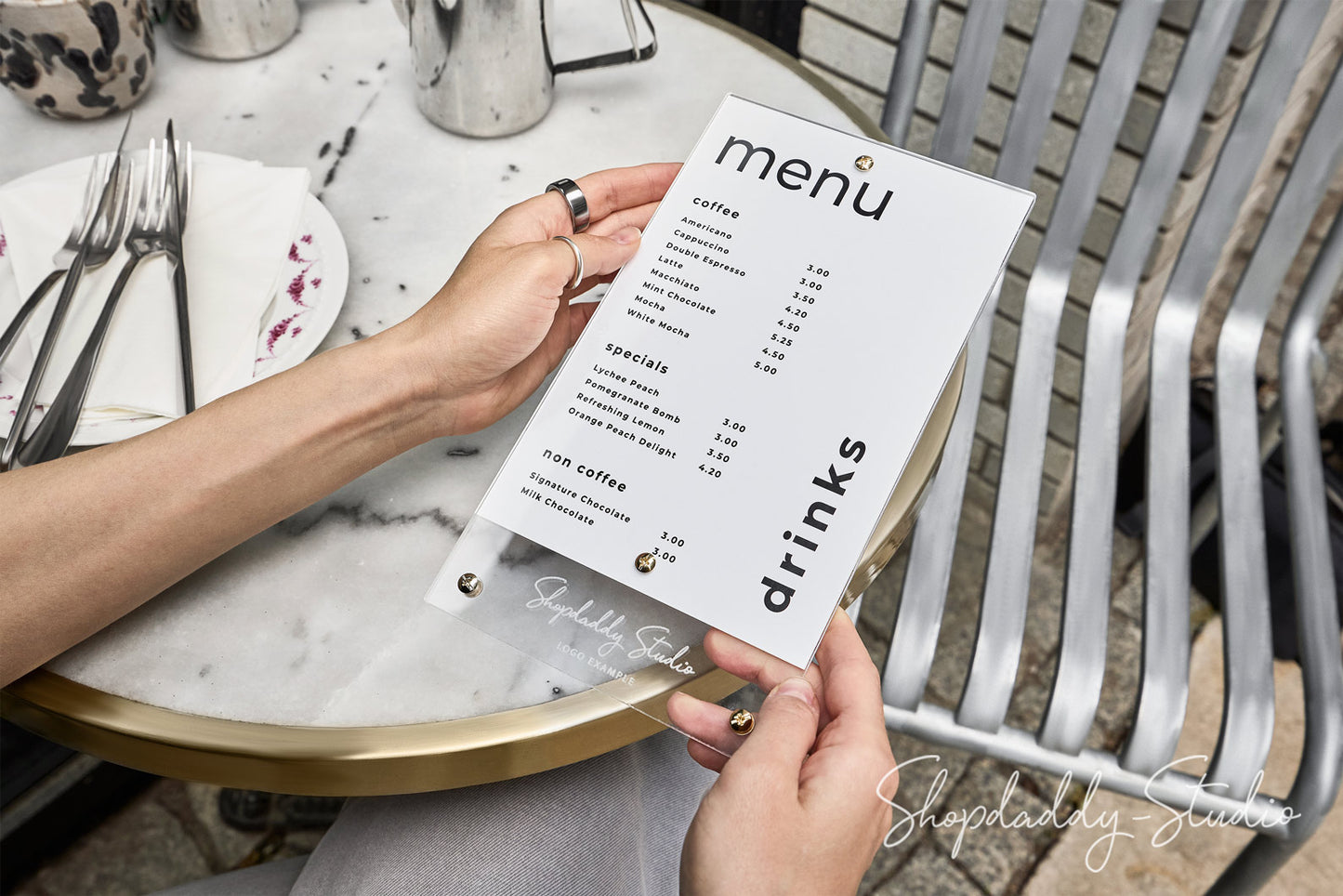 Clear Acrylic Menu Holder with Brass Bolts for Menu Display