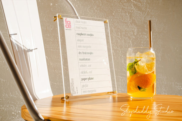 Clear Acrylic Sign Holder with Metal Screws for cafe
