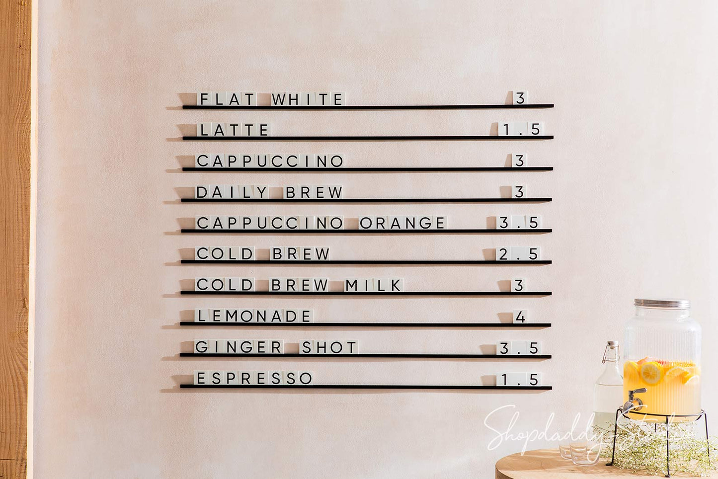 Coffee Bar Wall Menu Board With Letters