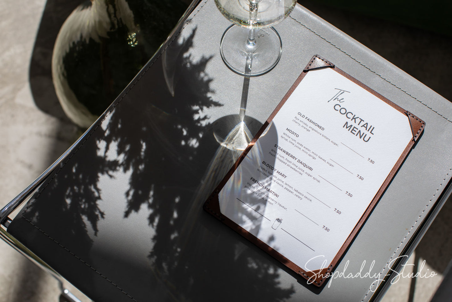 Brown Double Leather Holder with Corners for wine list