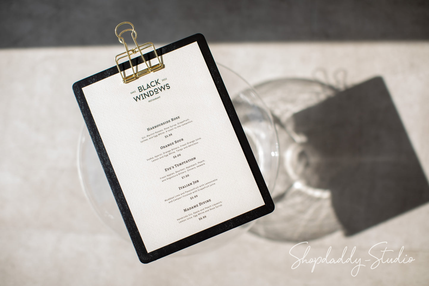 Elegant restaurant Black Menu Holder with Golden Binder
