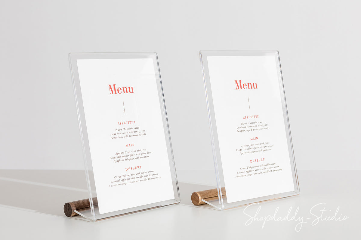  Custom Acrylic Table Menu Holder with Walnut Ashwood Stand for cocktail menu