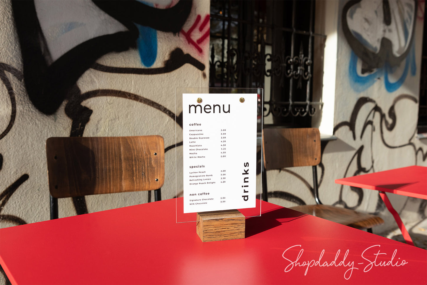 Custom Acrylic Table Top Display with wood Base