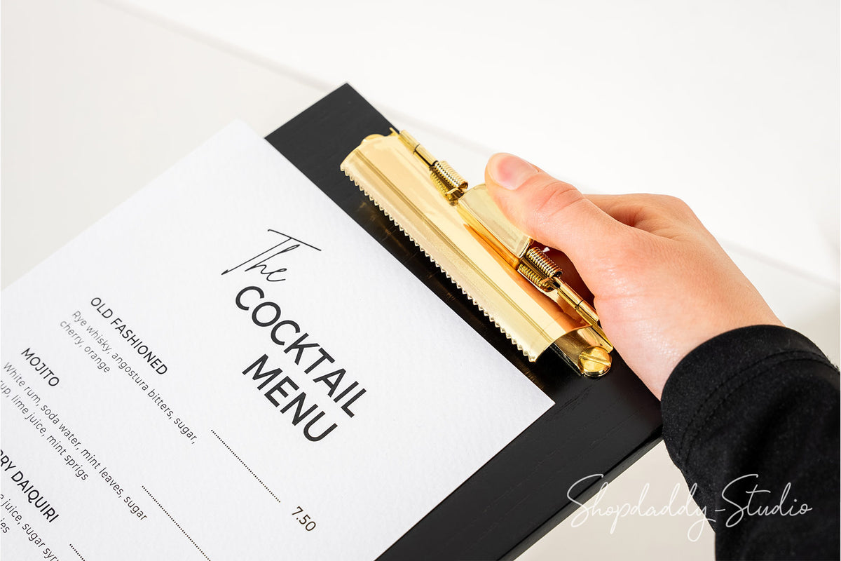 Custom Black Ashwood Menu Board with Golden Clip for restaurant