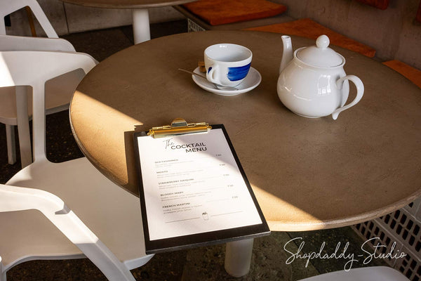 Custom Black Ashwood Menu Holder with Golden Clip for restaurant
