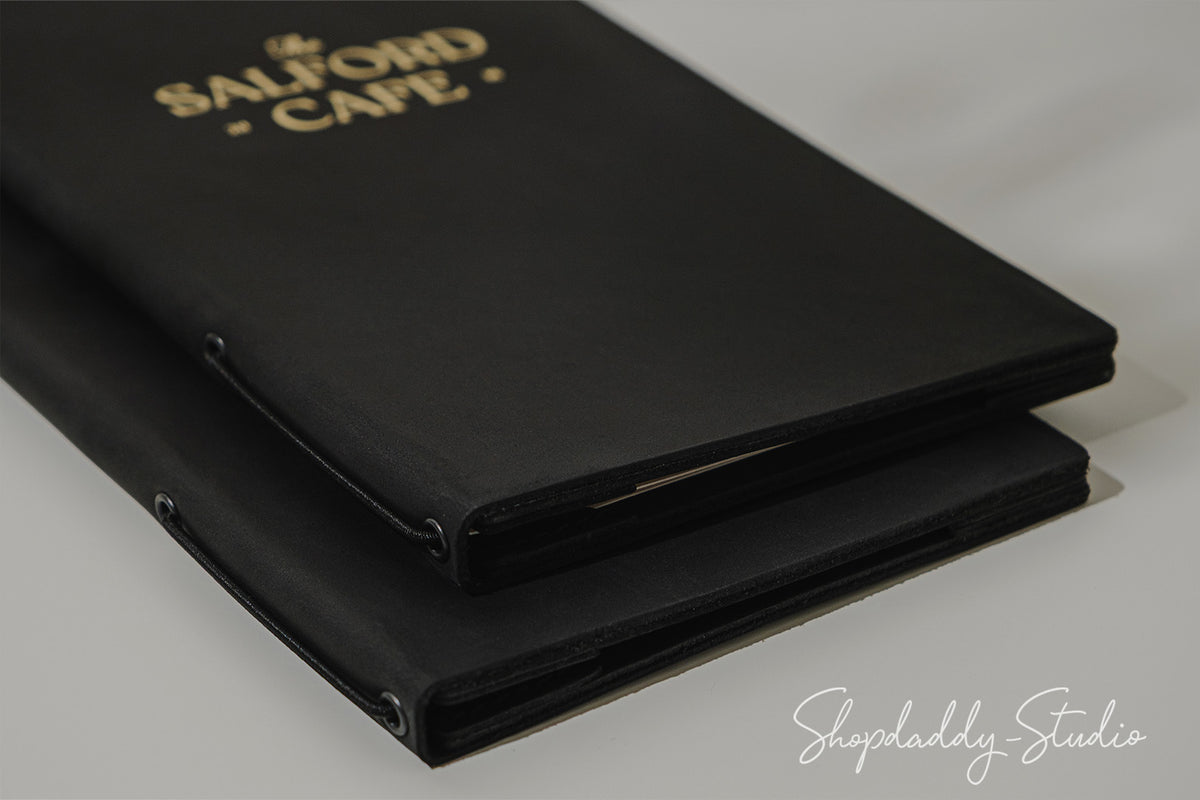 Custom Black Double Leather Menu Cover with Corners