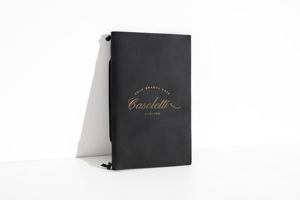 Custom Black Leather Menu Folder with Leather Lace