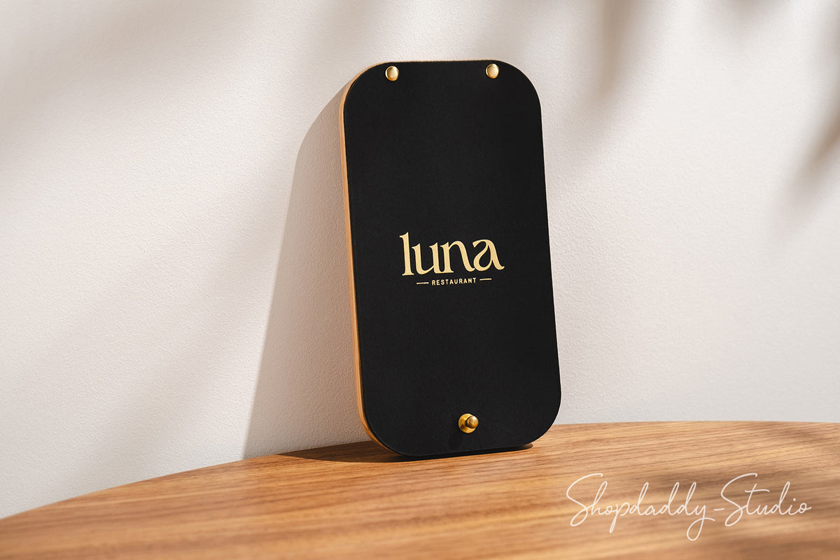 Custom Black Leather Wood Server Bill Box for restaurant