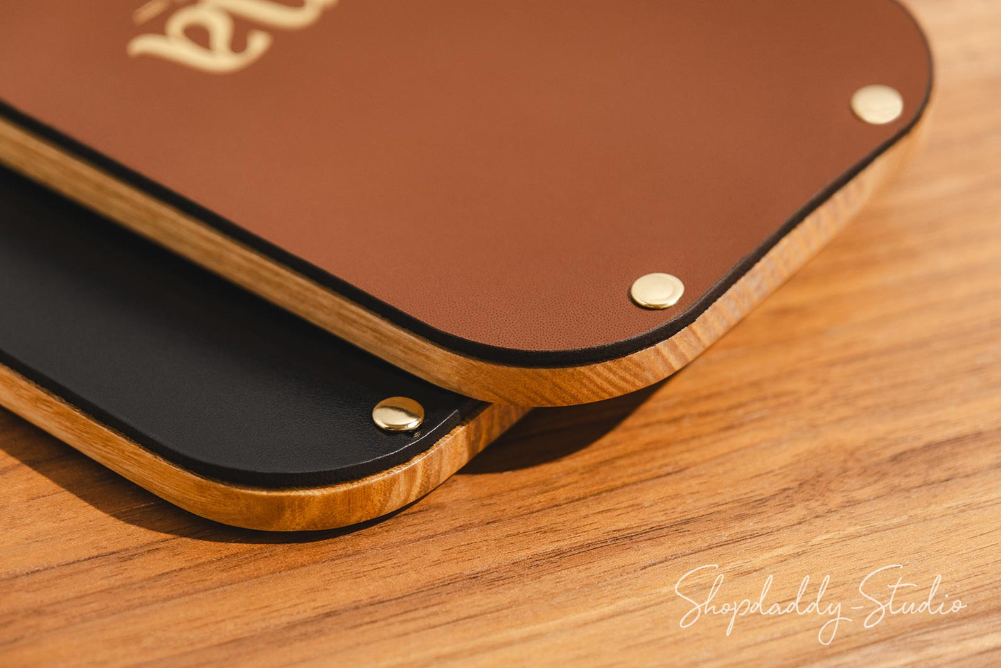 Custom Black Leather Wood Server Check Box for restaurant