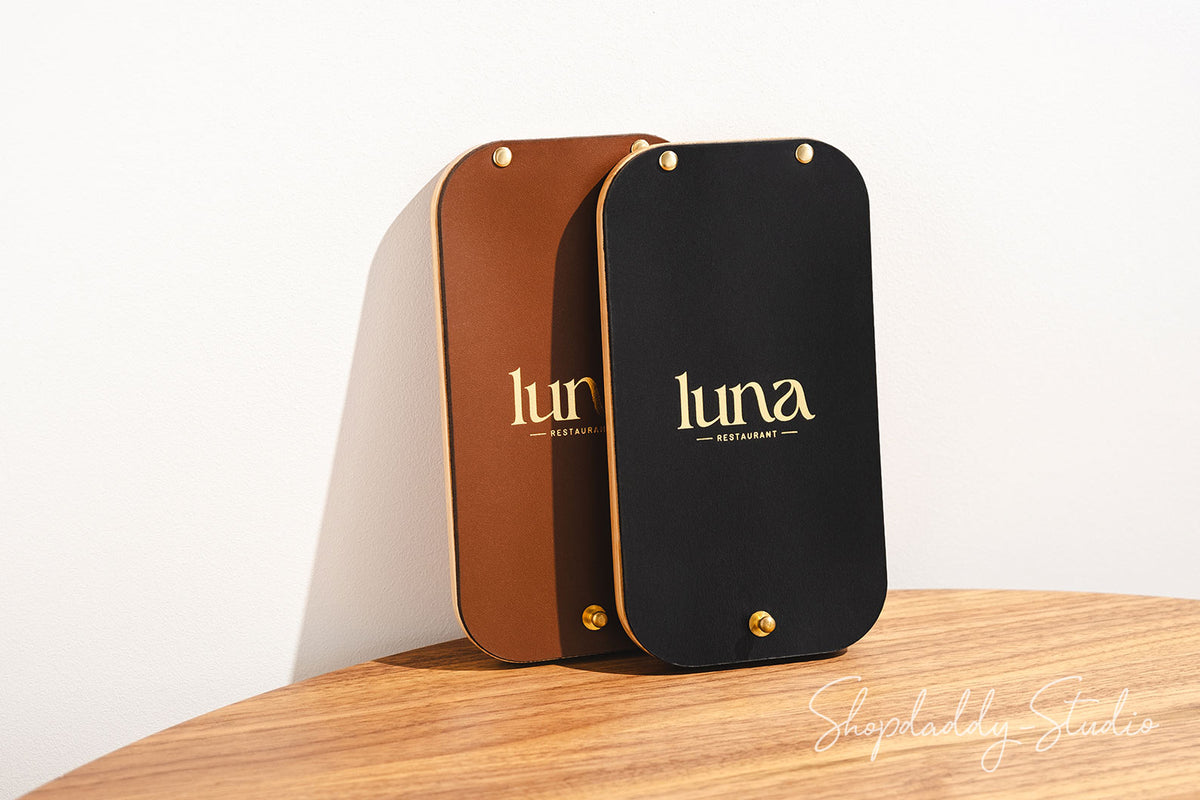 Custom Black Leather Wood Waiter Bill Box for bar