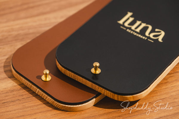 Custom Black Leather Wood Waiter Bill Box for restaurant