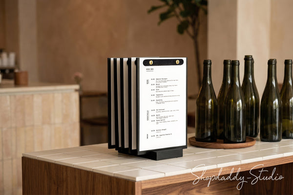 Custom Black Menu Holder Set with Base (5 pcs)