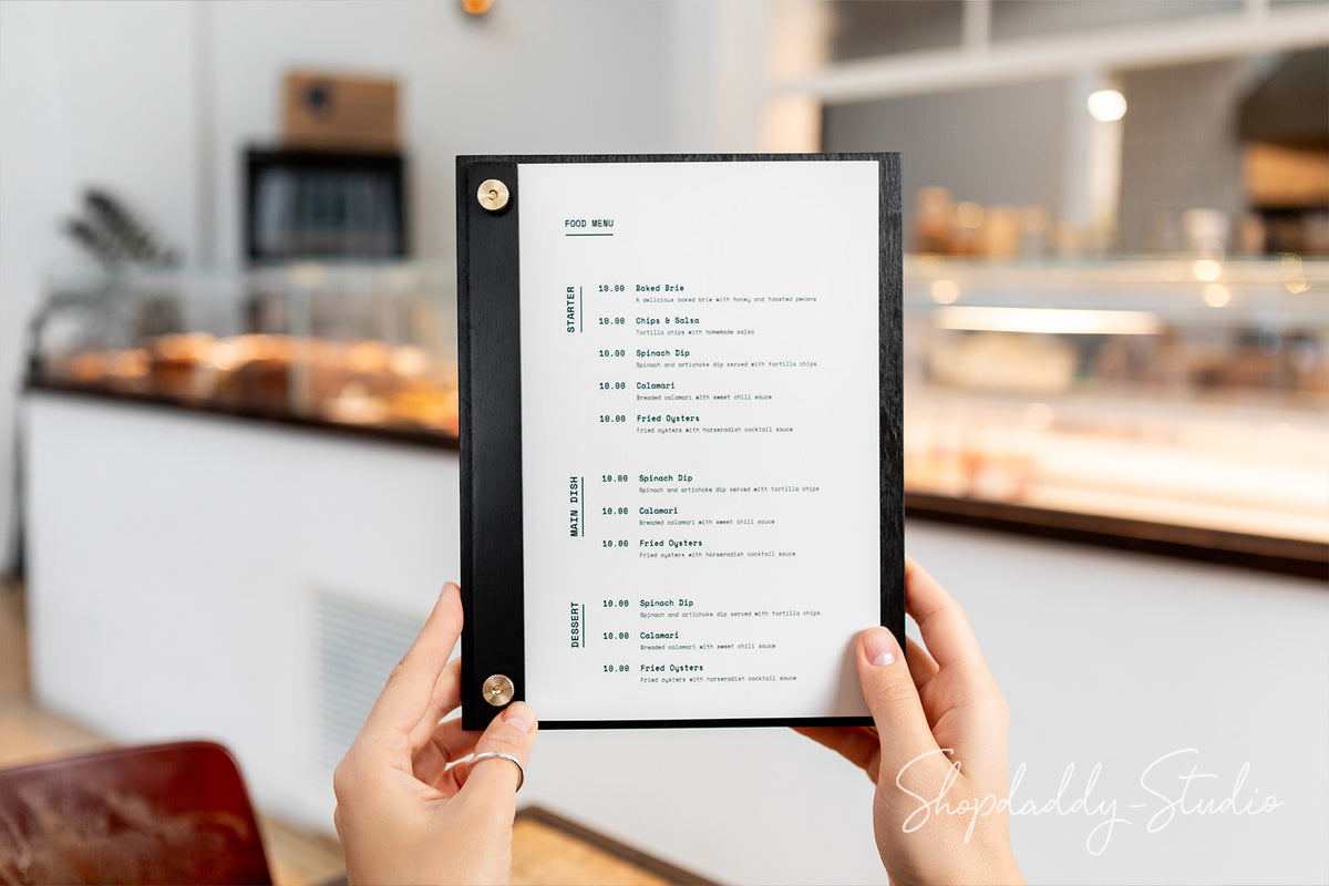 Custom Black Menu Holder with Vertical Plank on Screws